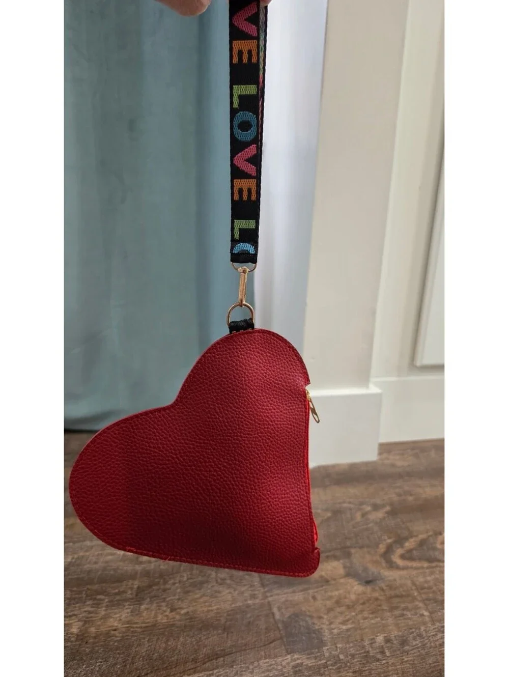 Red Heart Shaped Wristlet Bag with LOVE Strap